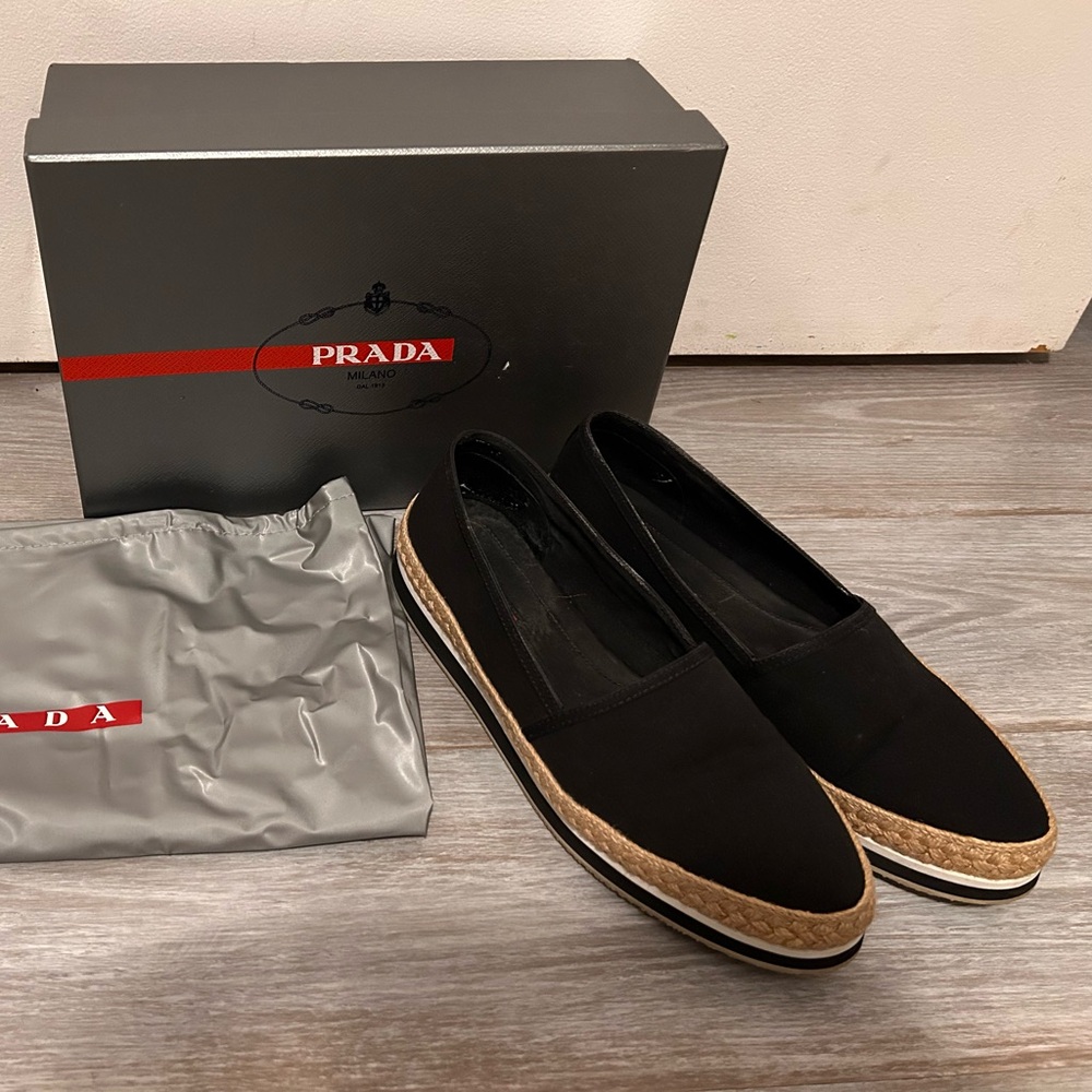 Prada Black Canvas Espadrille Shoes